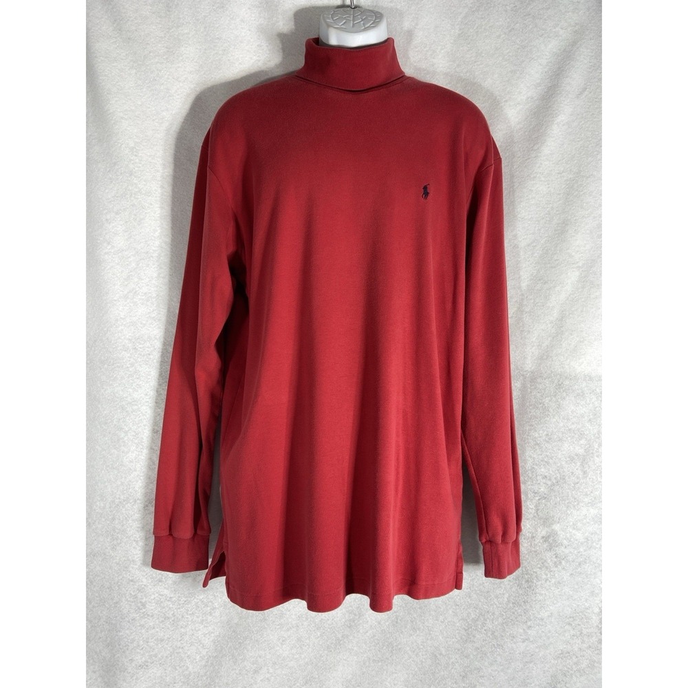 Vintage Polo Ralph Lauren Mens Turtleneck Shirt Large Red Long Sleeve Y2K Cotton